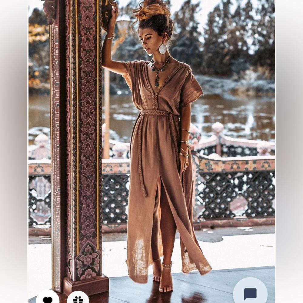 Beige Nomad Spirit Dress (adjustable size, multiway) from Aya Sacred Wear